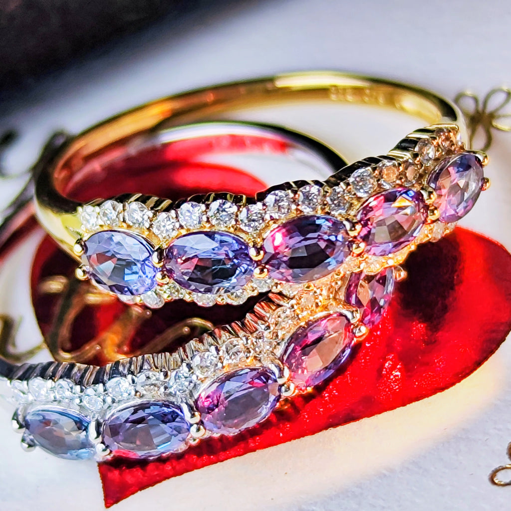 天然アレキサンドライト 0.72ct 天然ダイヤモンド 18金リング