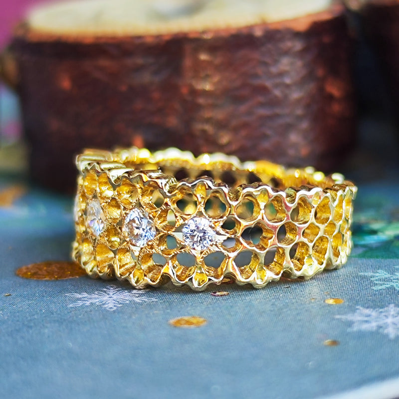 天然ダイヤモンド 透かし模様 18金リング