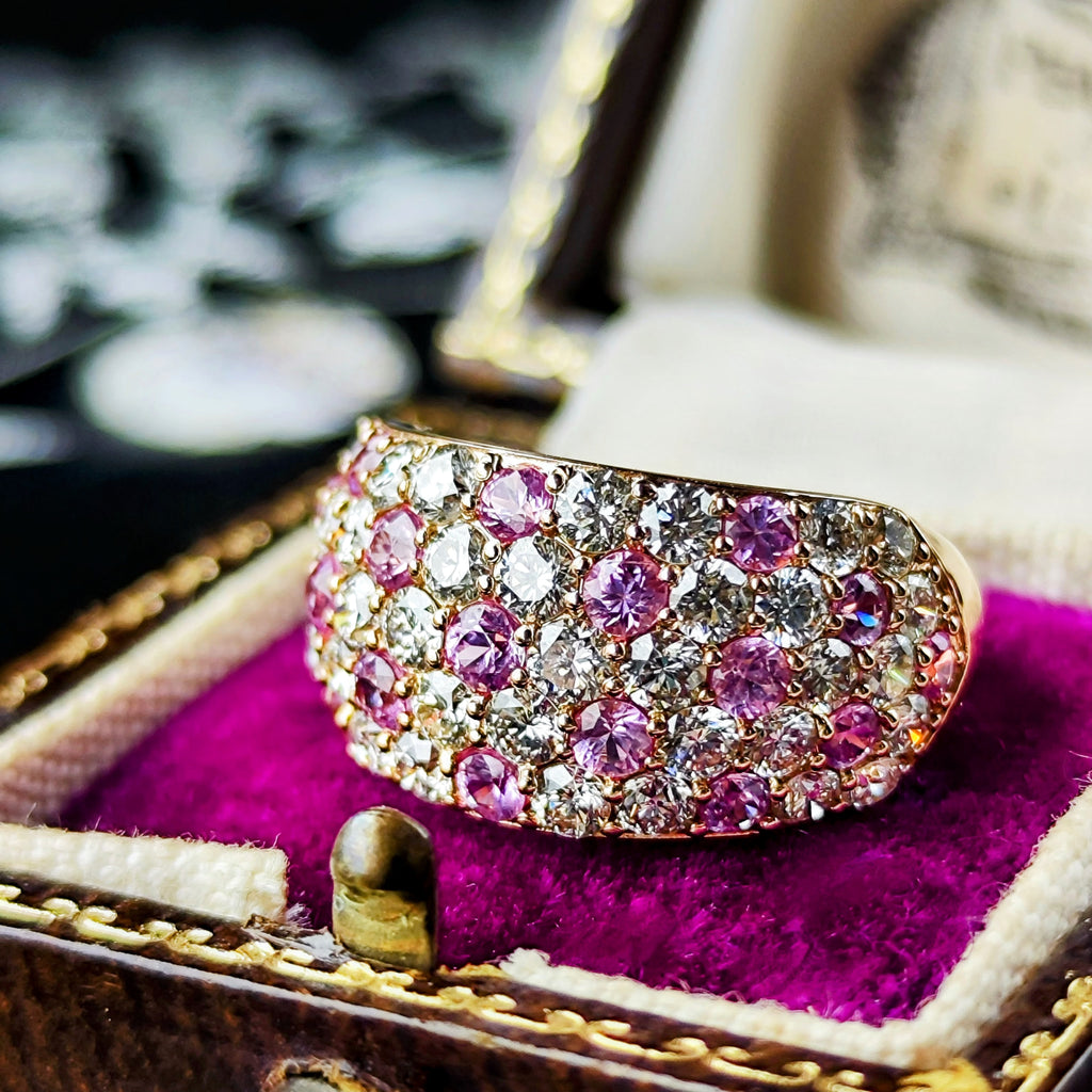 天然パパラチアサファイア 1.25ct 天然ダイヤモンド パヴェリング