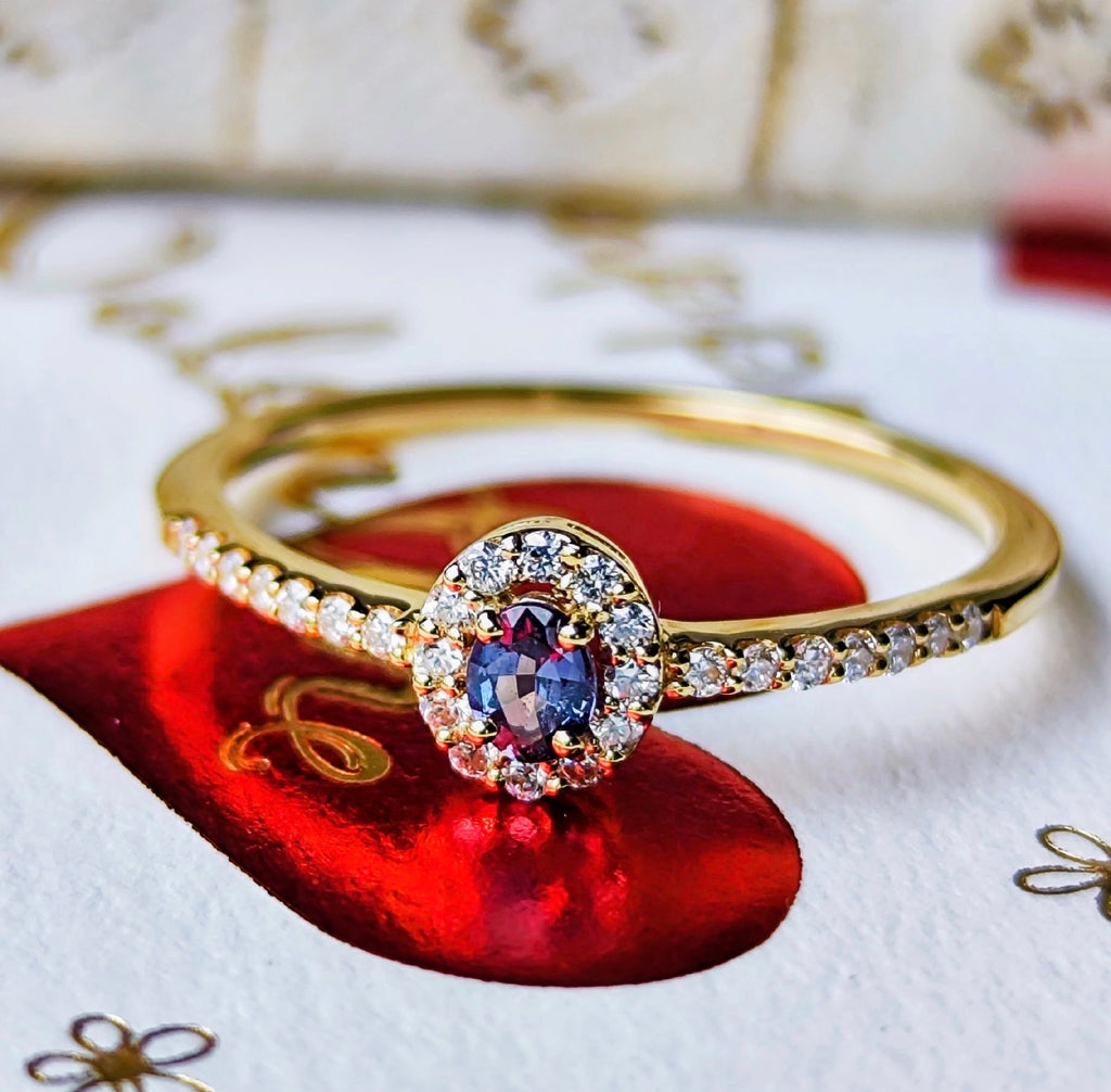 天然アレキサンドライト 0.10ct 天然ダイヤモンド 18金リング