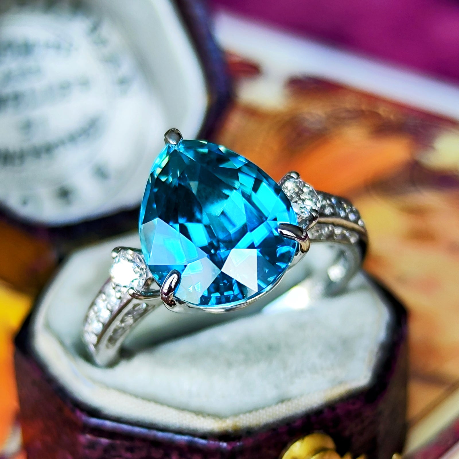 天然石　ブルージルコン　天然石リング　クリスマスアクセサリー 天然ジルコン 7.06ct 天然ダイヤモンド リング – Mico宝飾店