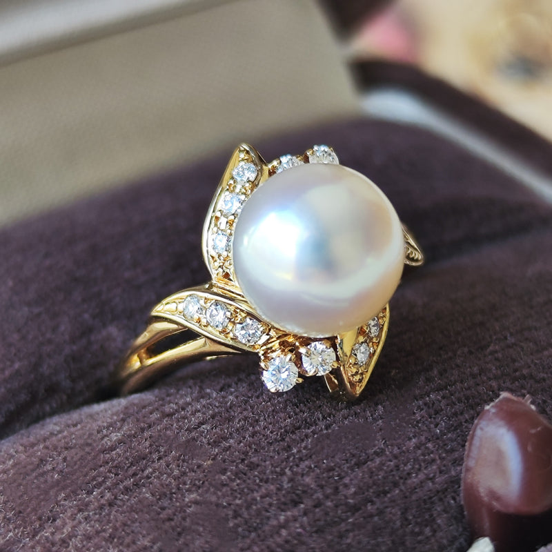 MIKIMOTO ミキモト あこや真珠 天然ダイヤモンド リング