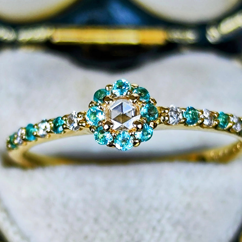 【ローズカット】天然ダイヤモンド 天然パライバトルマリン 18金リング