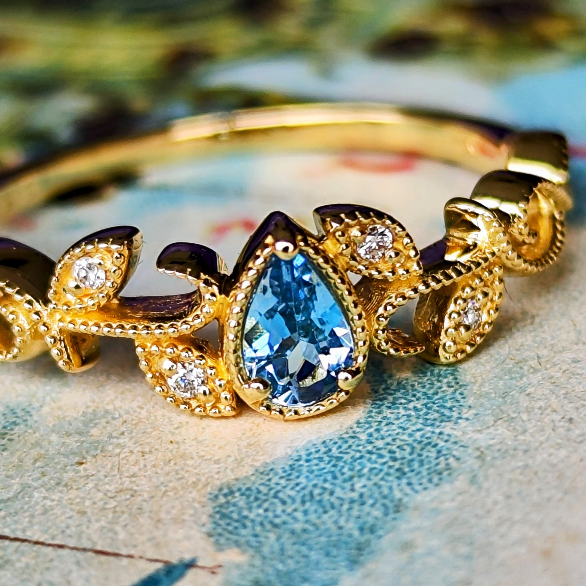 【サンタマリア】天然アクアマリン 天然ダイヤモンド 18金リング