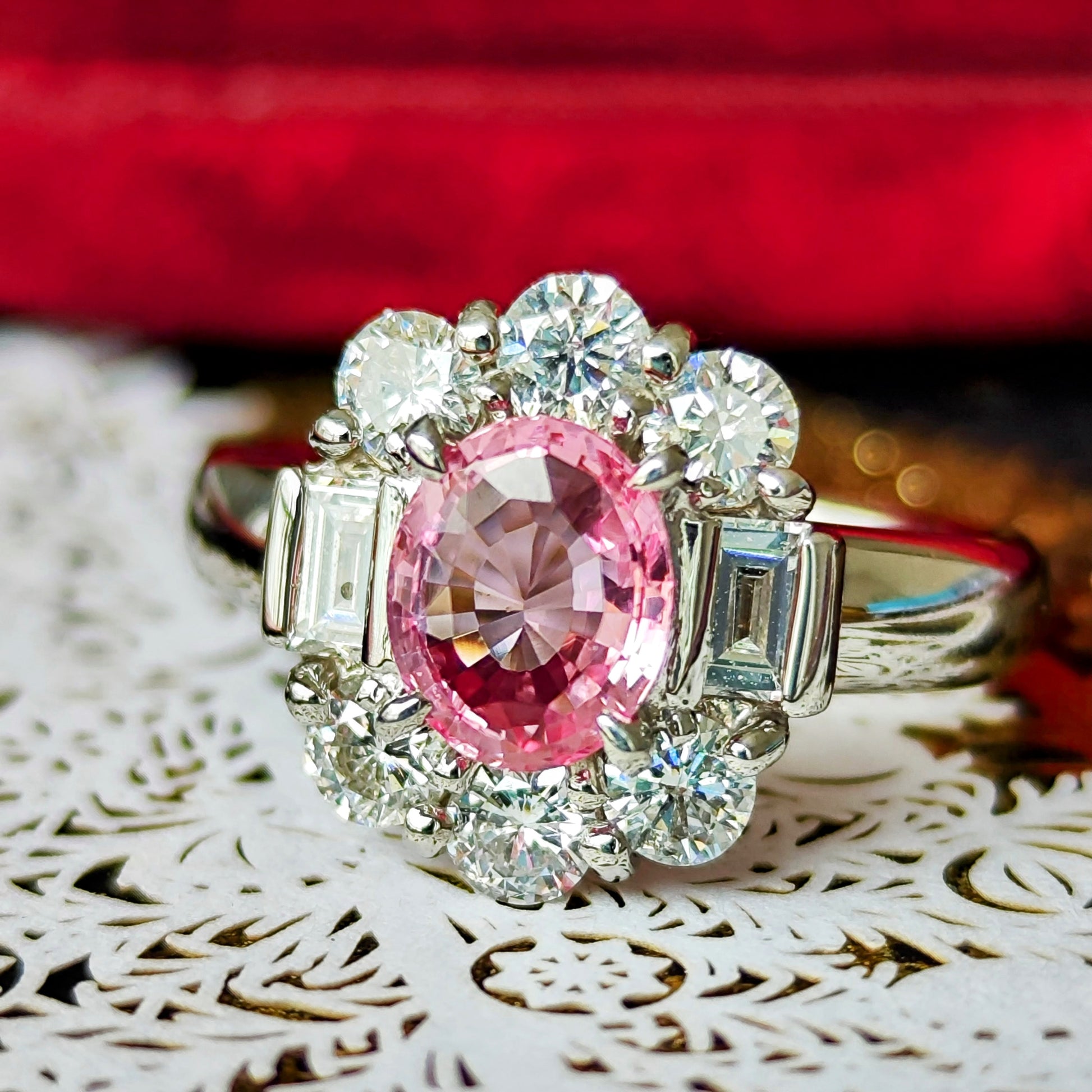 天然パパラチアサファイア 1.07ct 天然ダイヤモンド リング