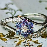 天然アレキサンドライト 天然ダイヤモンド フラワーモチーフ リング