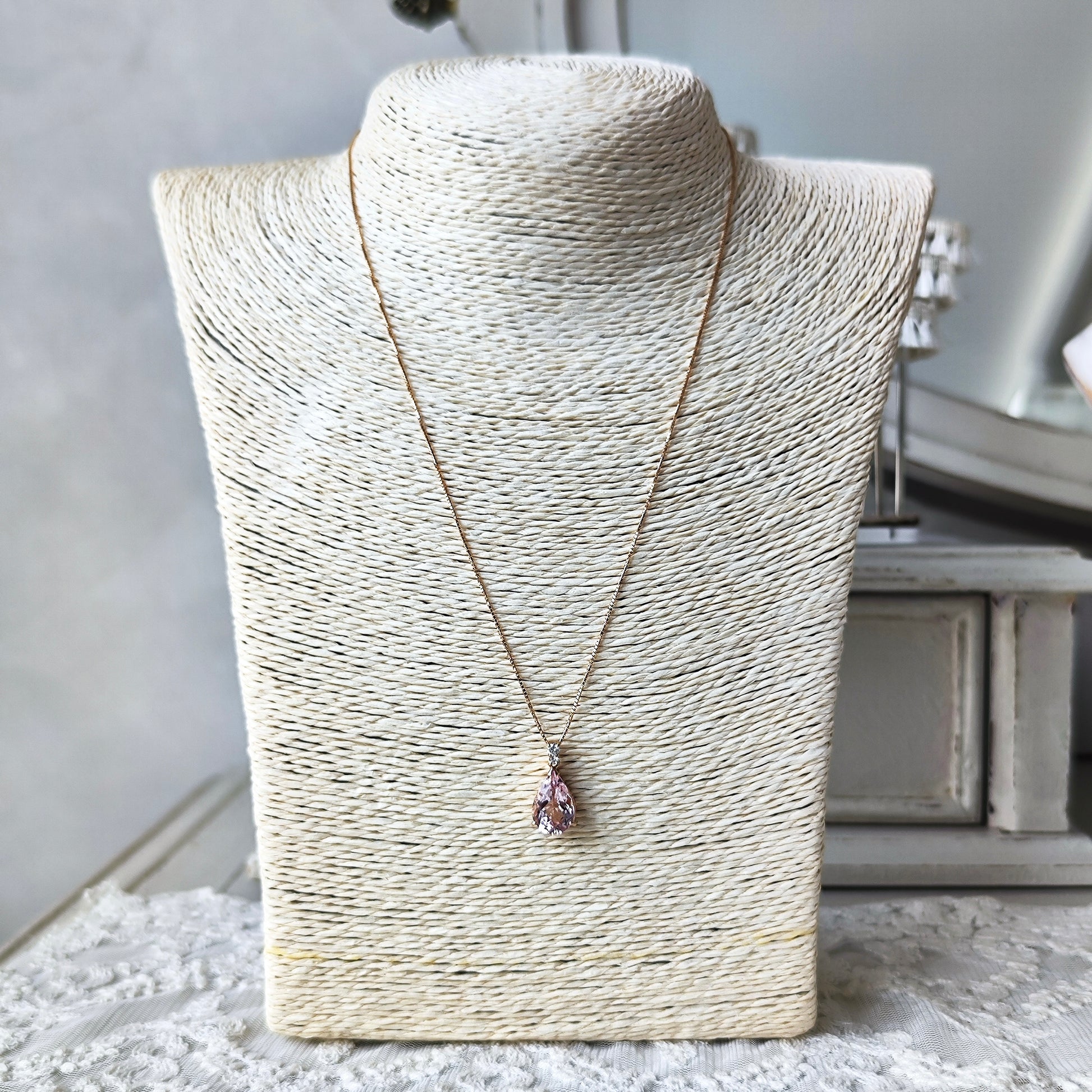 【大粒 3.01ct】天然モルガナイト 天然ダイヤモンド ネックレス