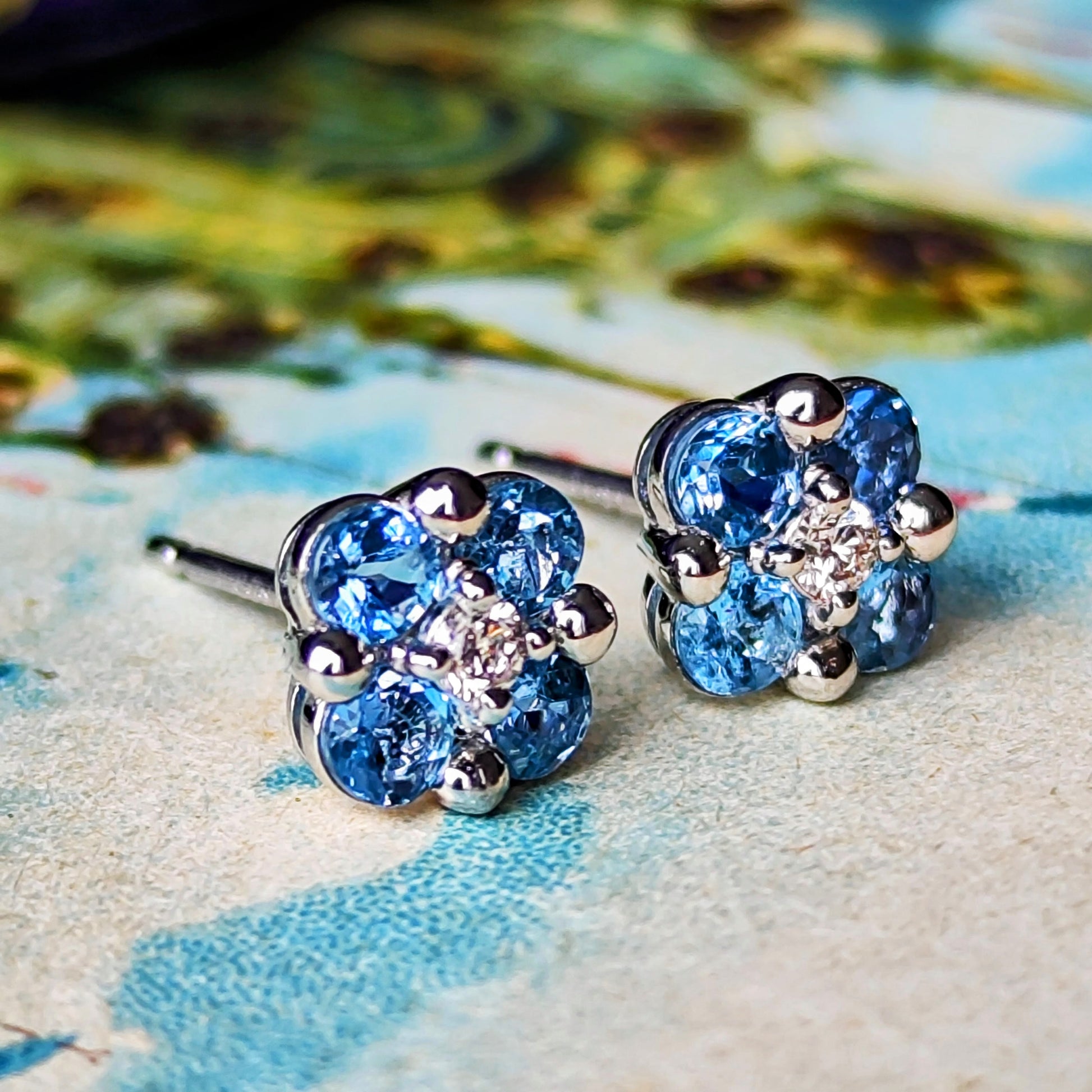 【サンタマリア】天然アクアマリン 天然ダイヤモンド プラチナピアス