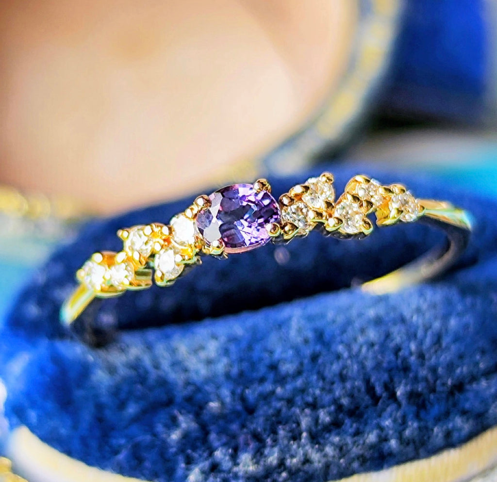 【ベキリーブルー】天然カラーチェンジガーネット 0.17ct 天然ダイヤモンド 18金リング