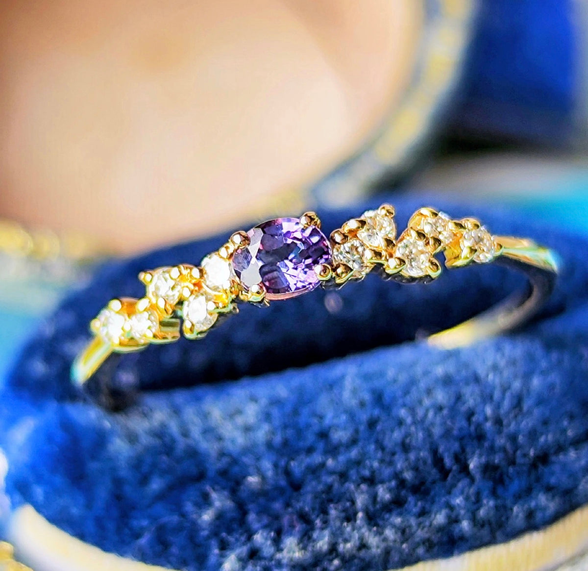 【ベキリーブルー】天然カラーチェンジガーネット 0.17ct 天然ダイヤモンド 18金リング