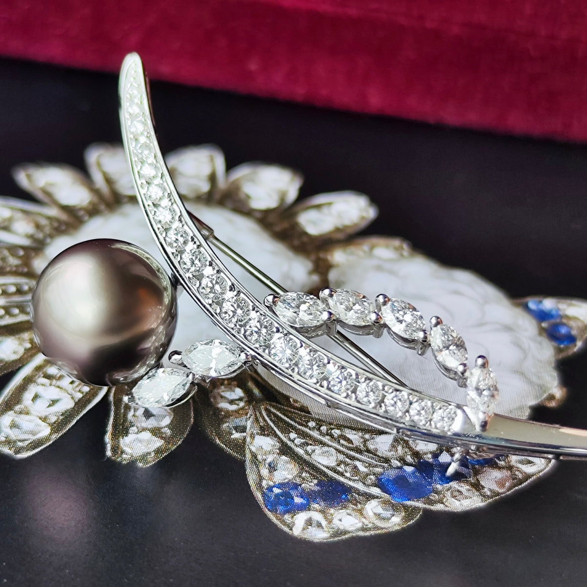 MIKIMOTO ミキモト 黒蝶真珠 18金WG ブローチ