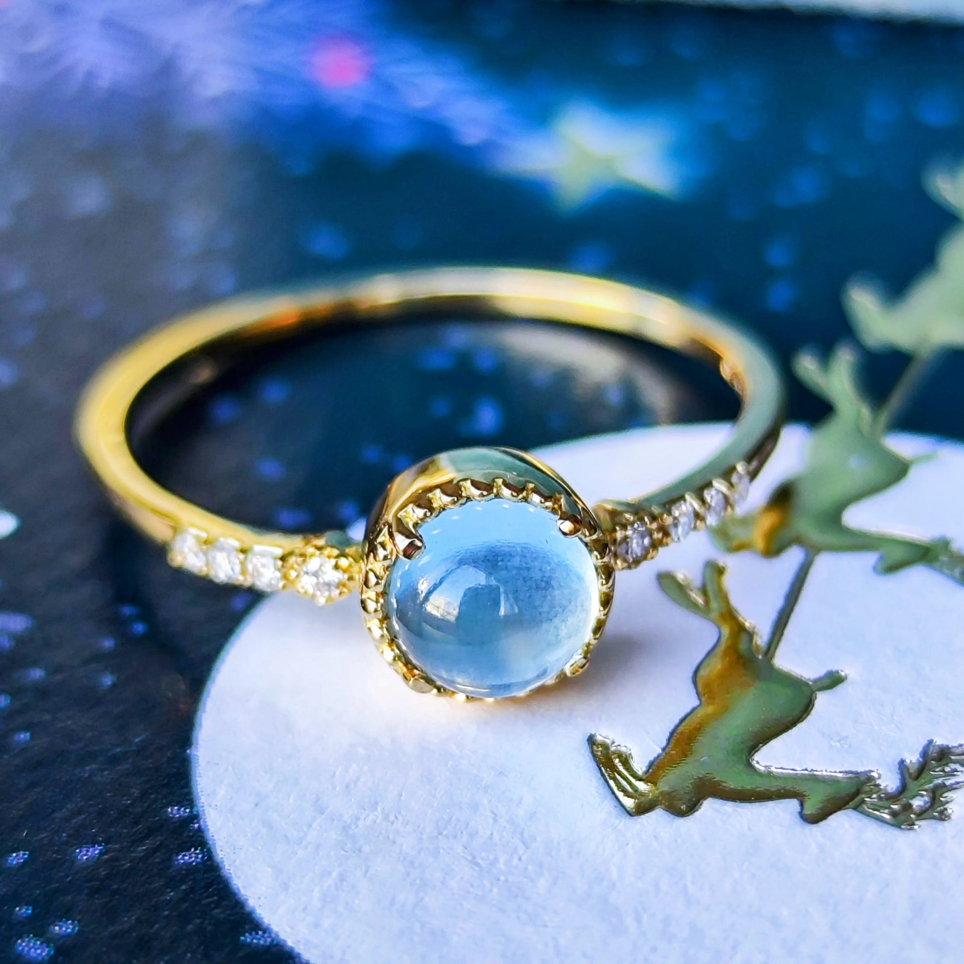 【お値下げ】天然アクアマリンキャッツアイ 天然ダイヤモンド 18金リング