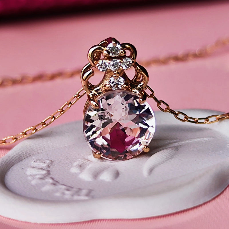 天然モルガナイト 天然ダイヤモンド ネックレス