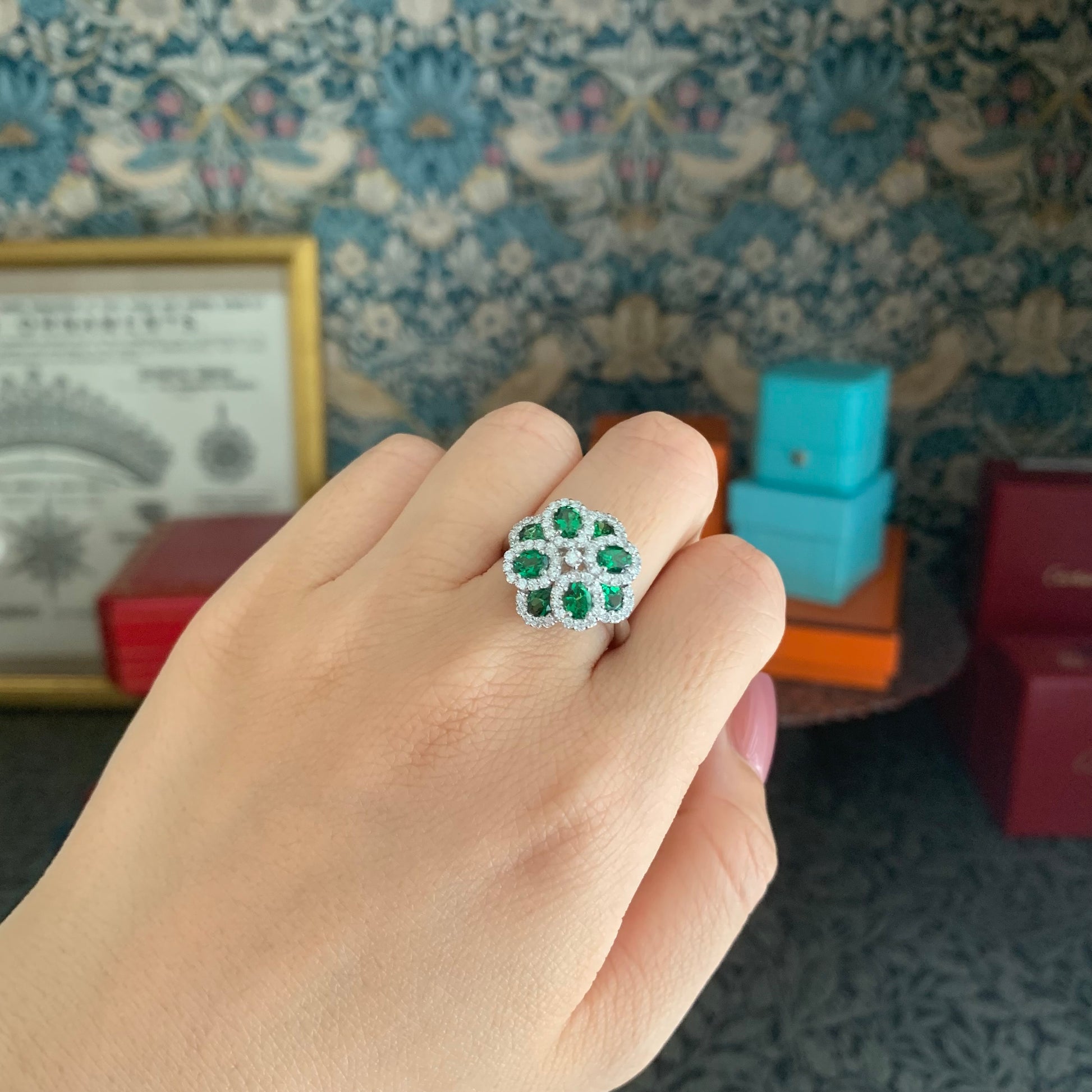 天然グリーンガーネット 1.60ct 天然ダイヤモンド プラチナリング