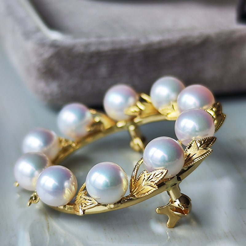 MIKIMOTO ミキモト リース型ブローチ あこや真珠 18金