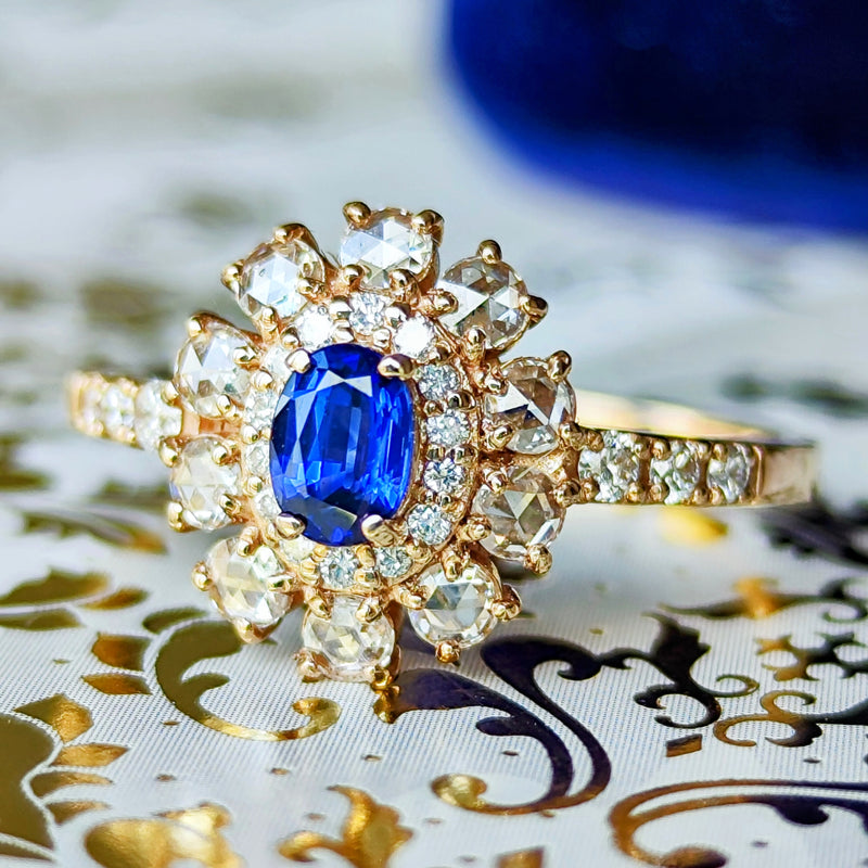 【ロイヤルブルー】スリランカ産 天然サファイア 天然ローズカットダイヤモンド GIA