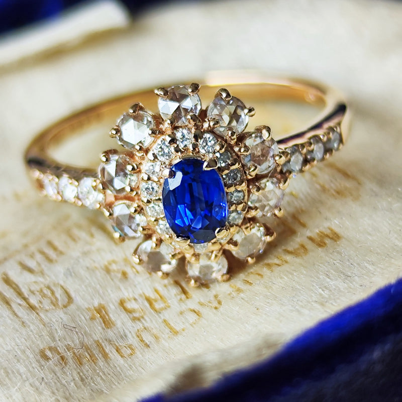 【ロイヤルブルー】スリランカ産 天然サファイア 天然ローズカットダイヤモンド GIA