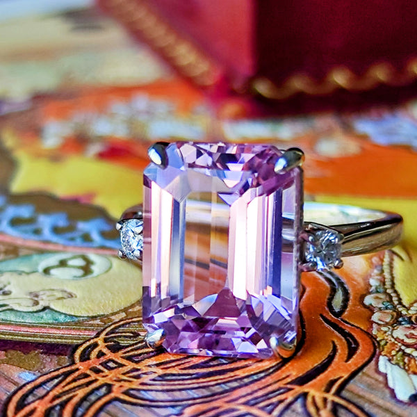 【大粒 8.42ct】天然クンツァイト 天然ダイヤモンド リング