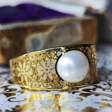 あこや真珠 透かし模様 イタリア 18金リング