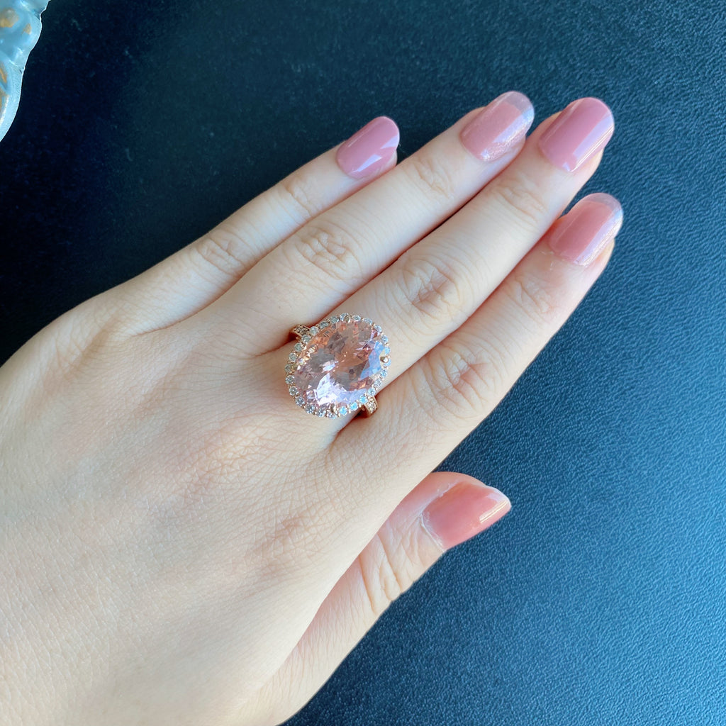 【大粒 8.84ct】天然モルガナイト 天然ダイヤモンド リング