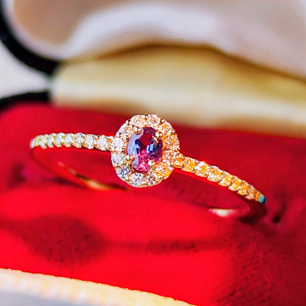 天然アレキサンドライト 0.10ct 天然ダイヤモンド 18金リング ②