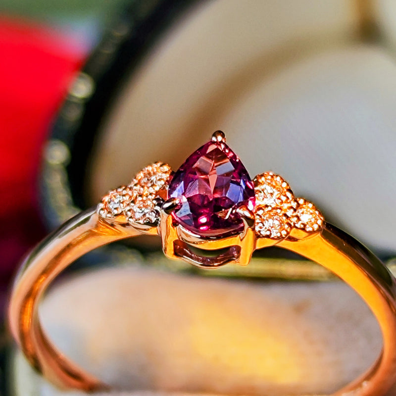 【アレキタイプ】天然カラーチェンジガーネット 天然ダイヤモンド リング