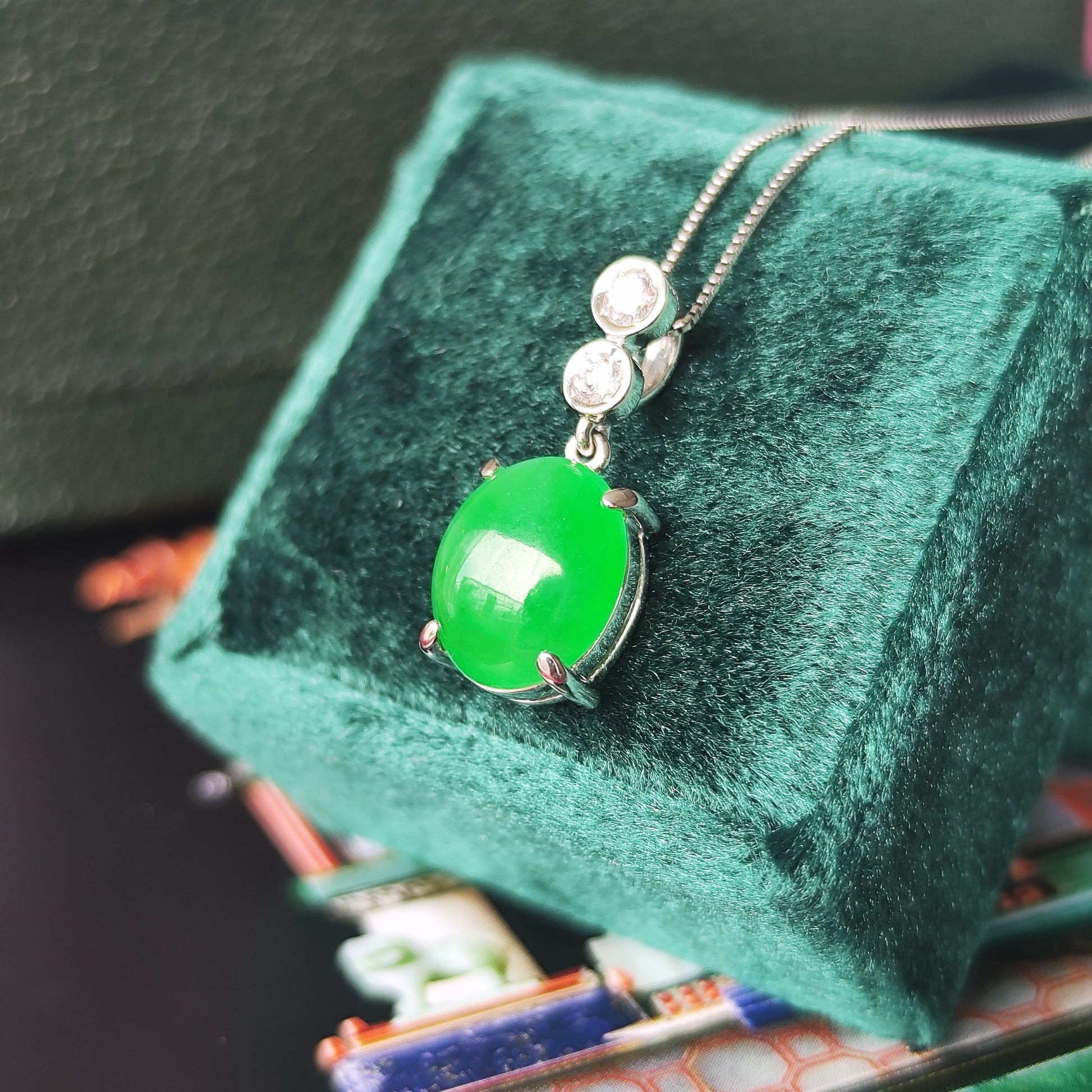 天然翡翠 天然ダイヤモンド ネックレス