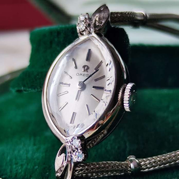 【OH済み 14金無垢】OMEGA オメガ ダイヤモンド 手巻き腕時計