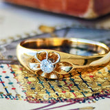 【昭和レトロ】天然ダイヤモンド 菊爪 18金リング