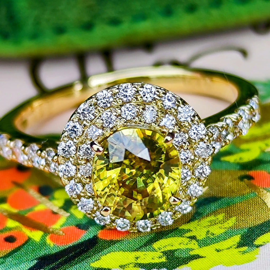 天然スフェーン 1.32ct 天然ダイヤモンド リング