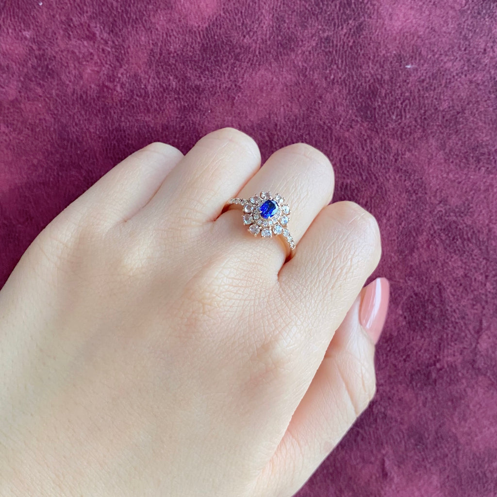 【ロイヤルブルー】スリランカ産 天然サファイア 天然ローズカットダイヤモンド GIA