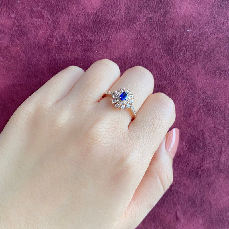 【ロイヤルブルー】スリランカ産 天然サファイア 天然ローズカットダイヤモンド GIA