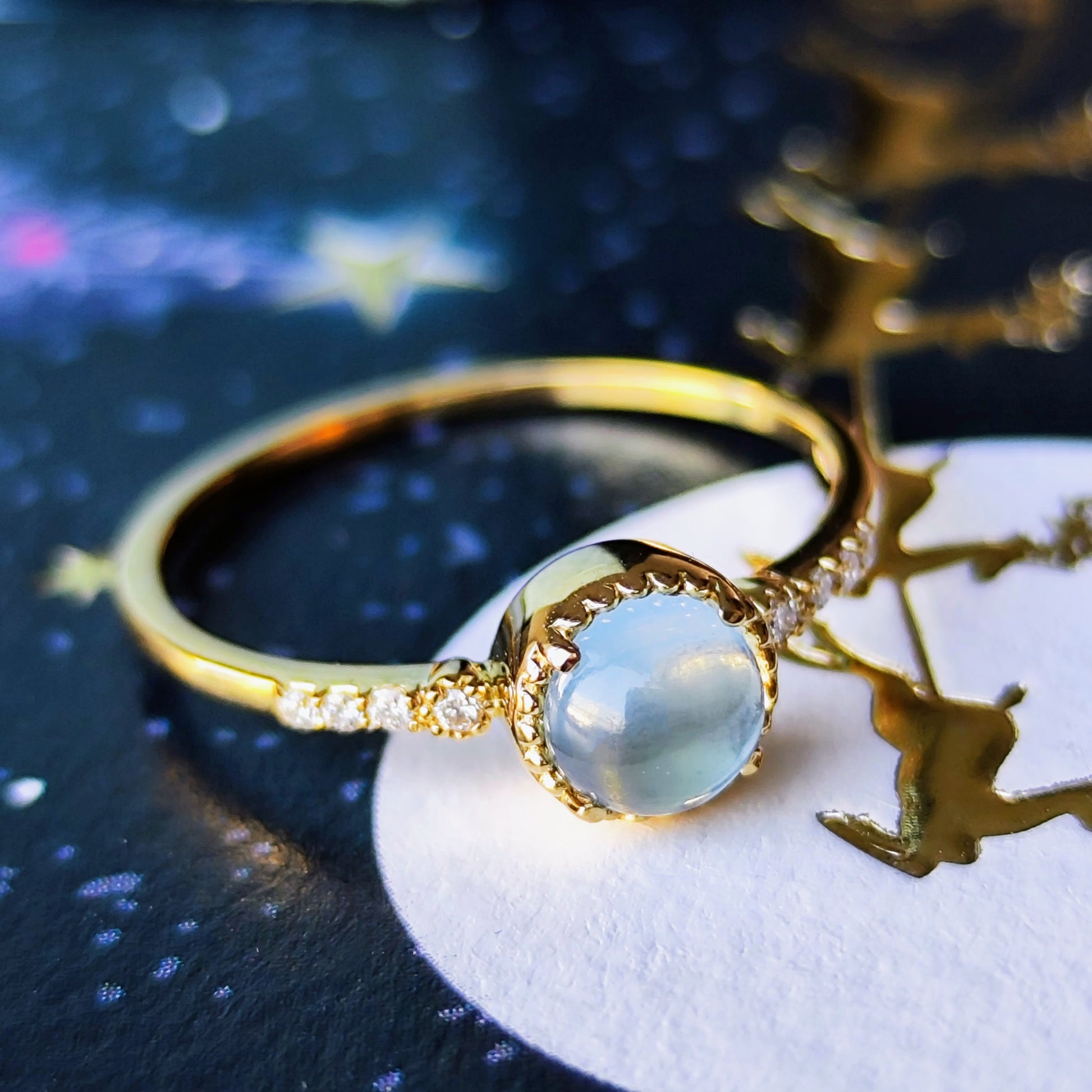 【お値下げ】天然アクアマリンキャッツアイ 天然ダイヤモンド 18金リング