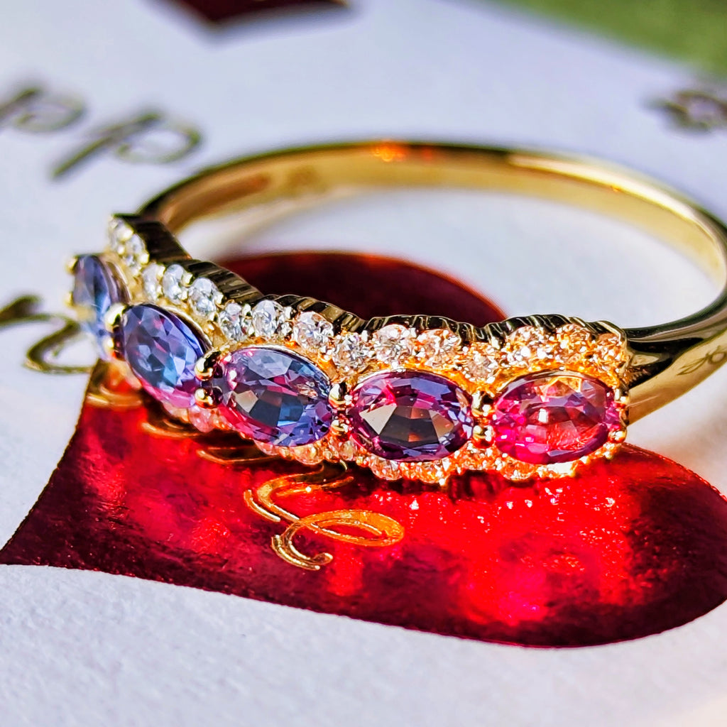 天然アレキサンドライト 0.72ct 天然ダイヤモンド 18金リング