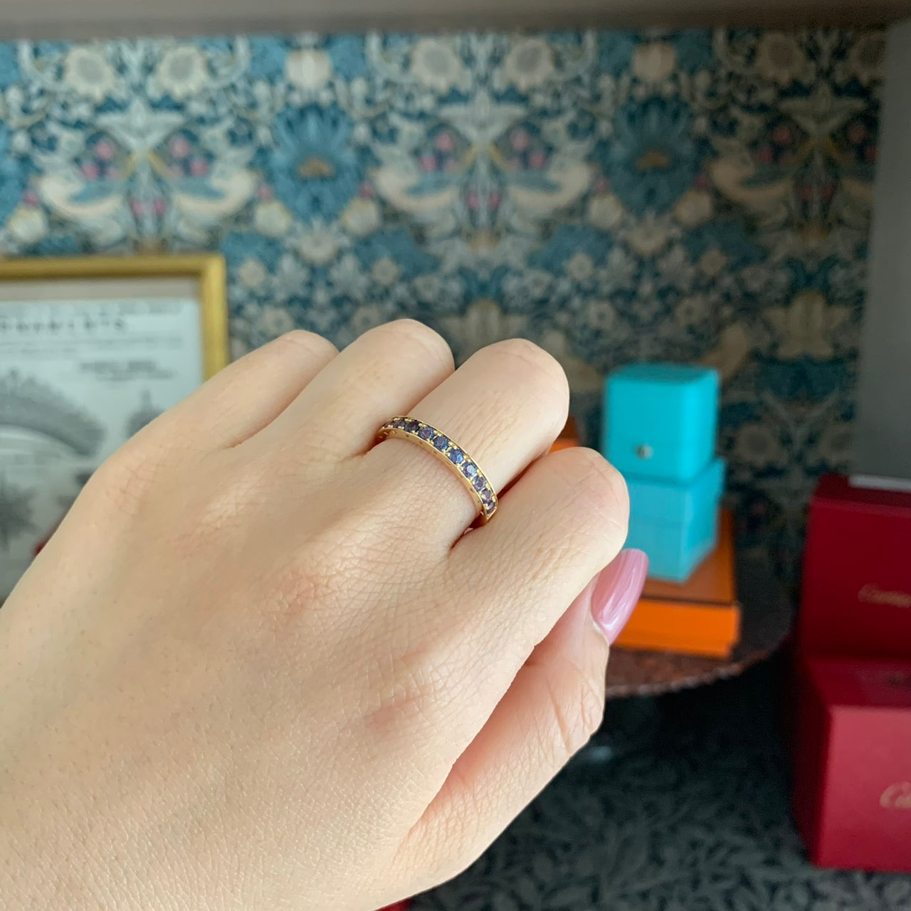 天然アレキサンドライト 0.65ct ハーフエタニティリング 18金YG ①