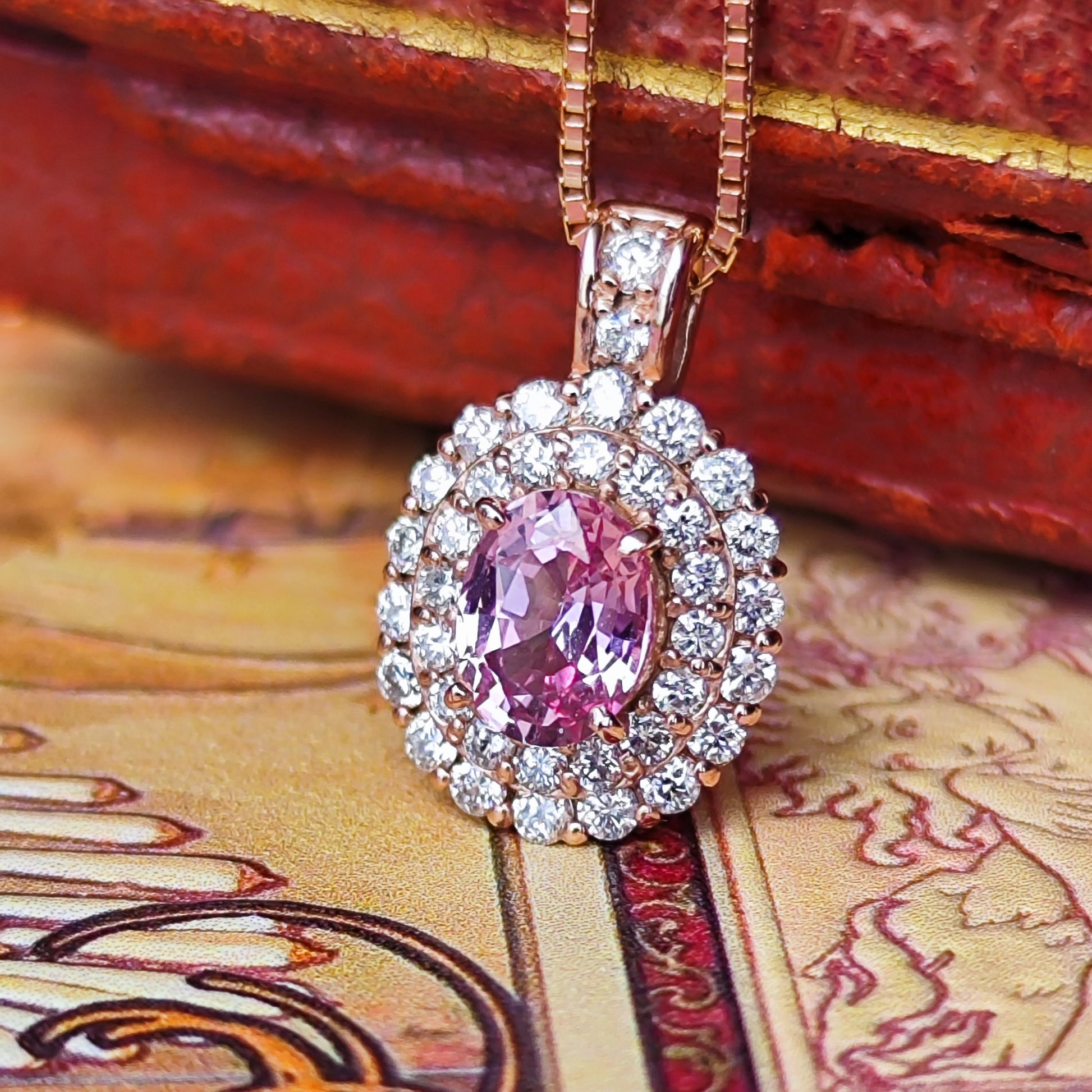 天然パパラチアサファイア 0.507ct 天然ダイヤモンド ネックレス