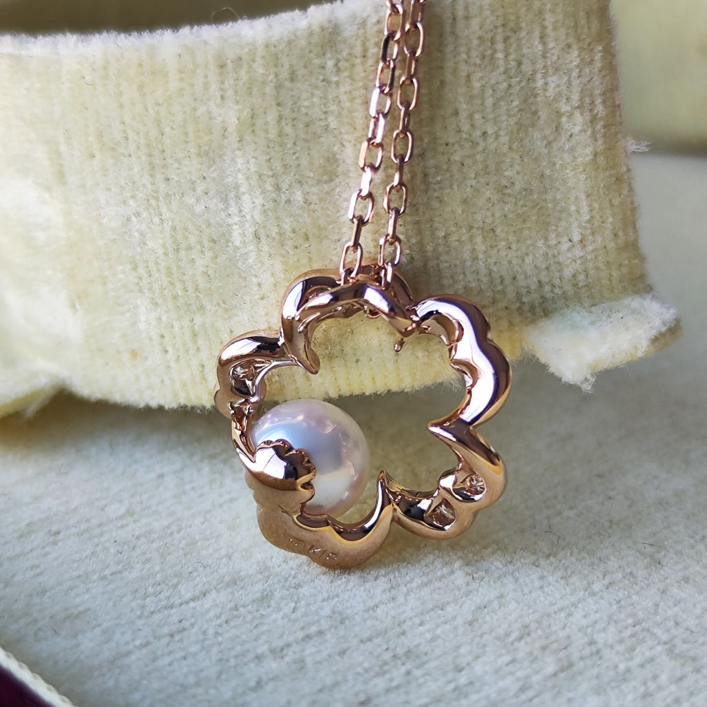 MIKIMOTO ミキモト さくらモチーフ あこや真珠 ダイヤモンド ネックレス