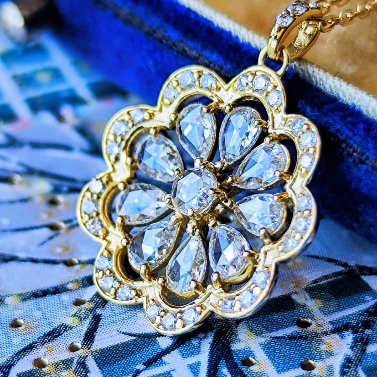 【ローズカット】天然ダイヤモンド 18金ネックレス