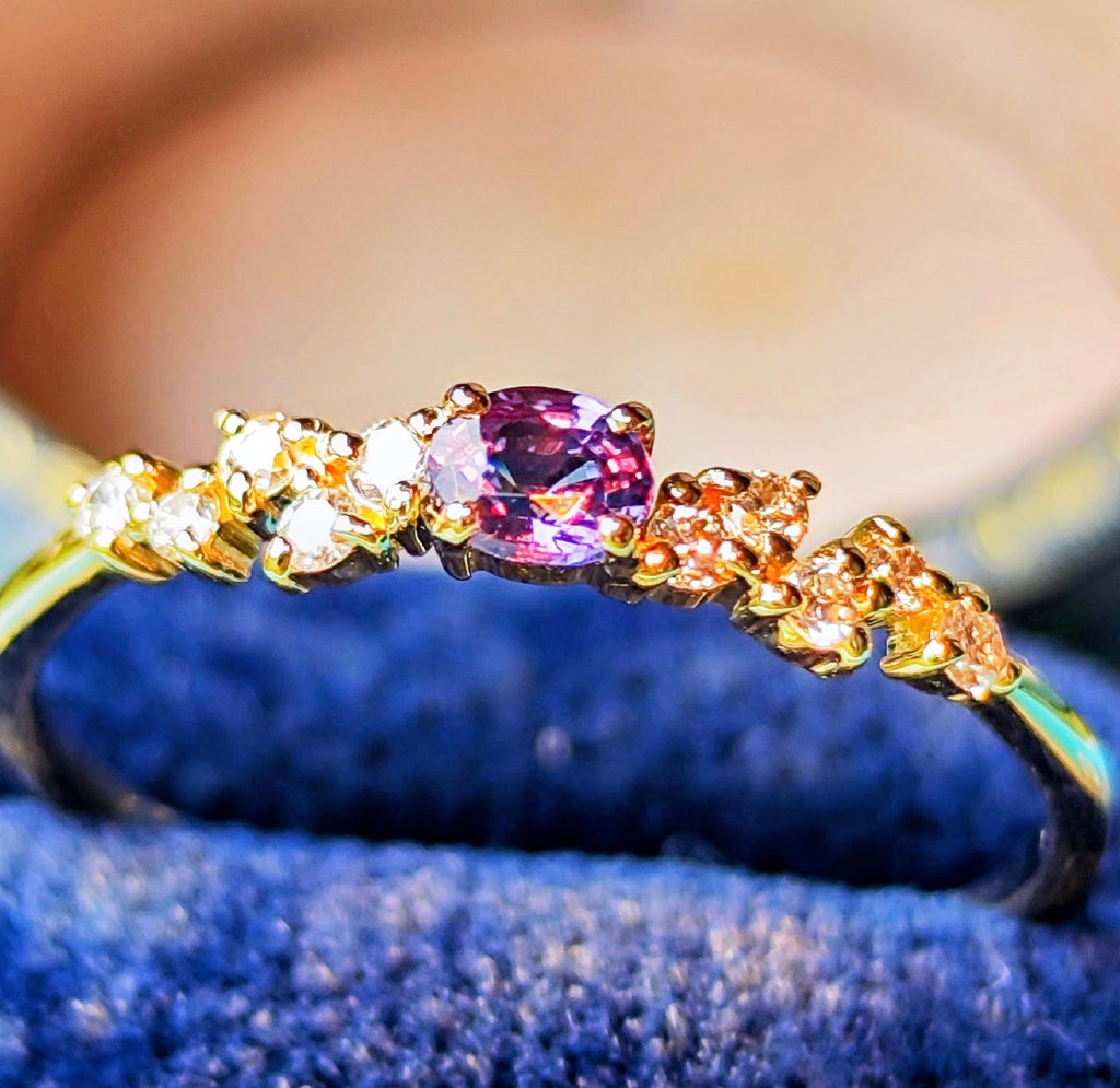 【ベキリーブルー】天然カラーチェンジガーネット 0.17ct 天然ダイヤモンド 18金リング