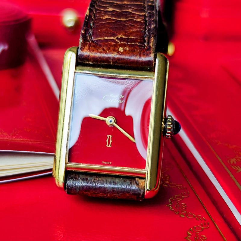 【OH済み】Cartier カルティエ マストタンク レッド文字盤 手巻き腕時計