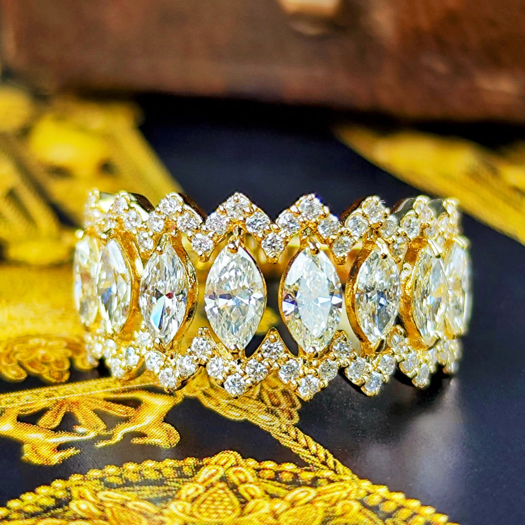 天然ダイヤモンド マーキスカット 0.90ct 0.41ct 18金リング