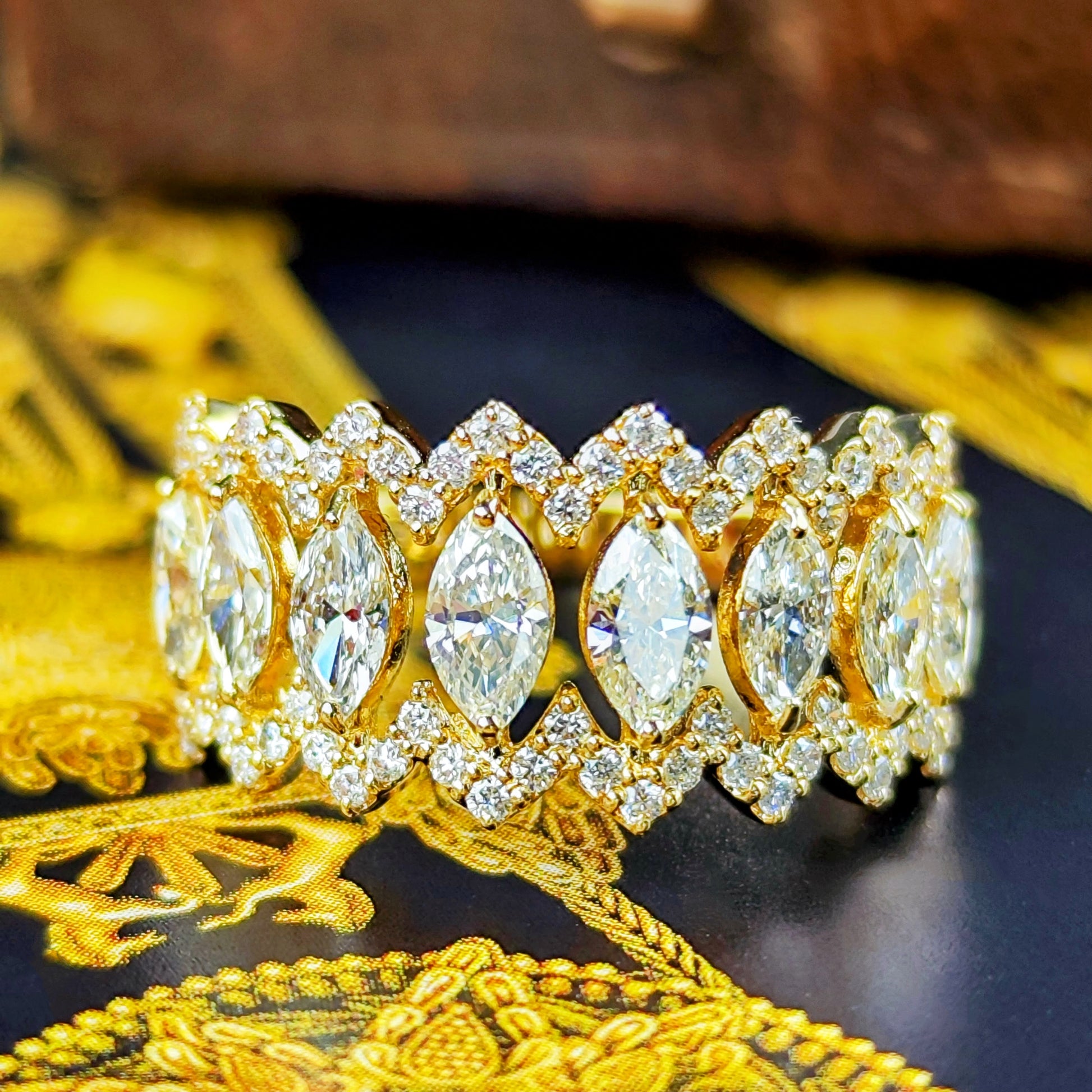 天然ダイヤモンド マーキスカット 0.90ct 0.41ct 18金リング