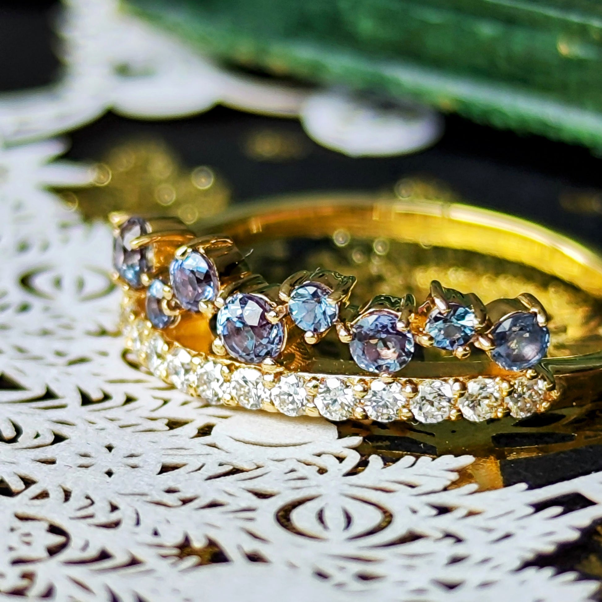 天然アレキサンドライト 0.49ct 天然ダイヤモンド リング
