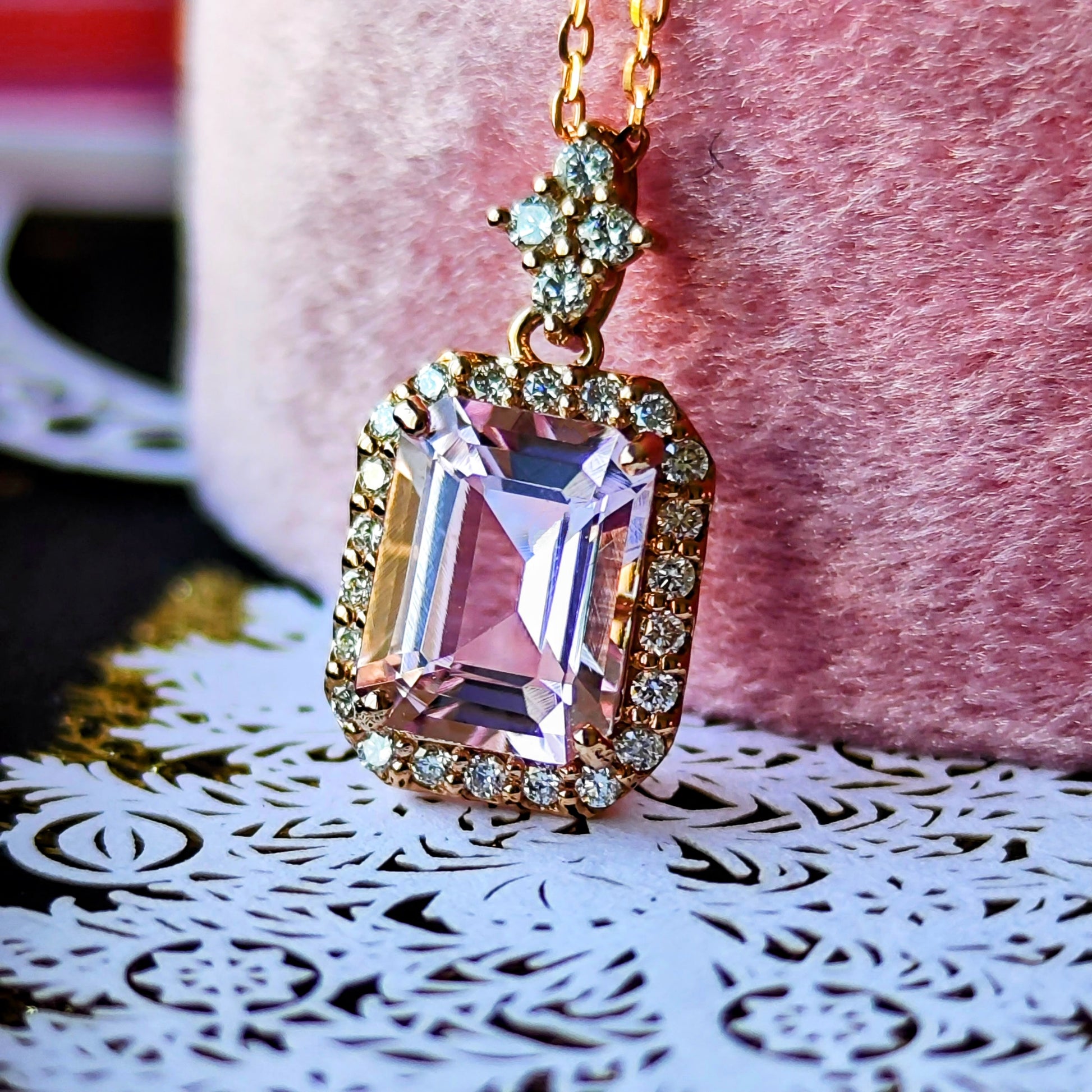 天然モルガナイト 天然ダイヤモンド ネックレス