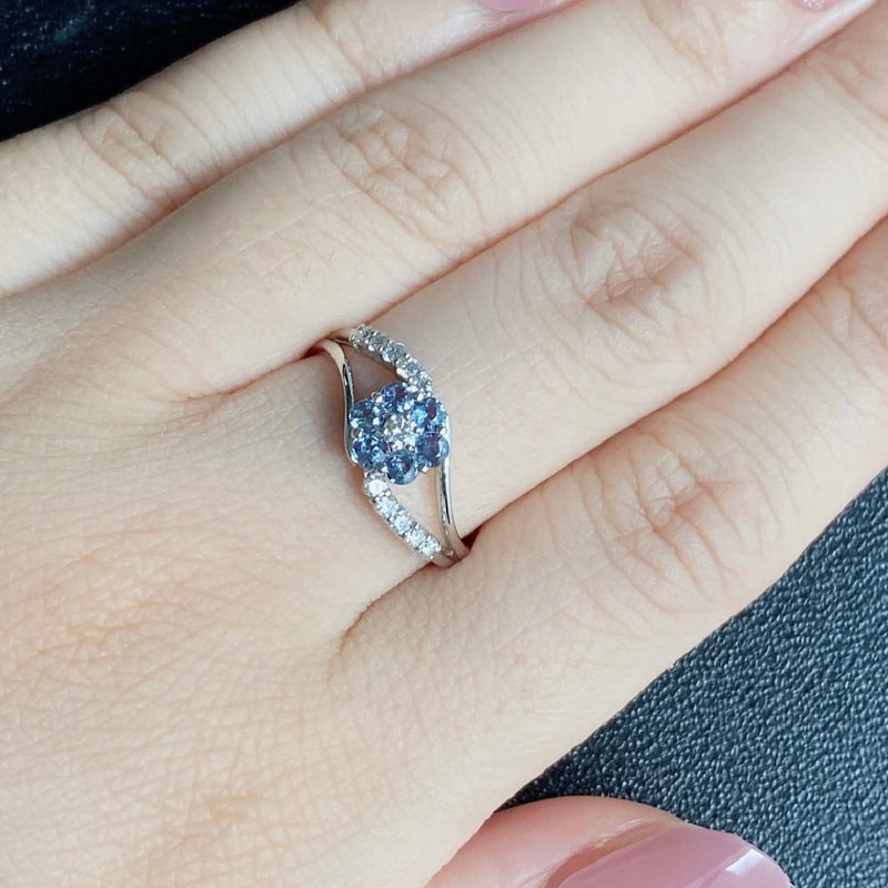 天然アレキサンドライト 天然ダイヤモンド フラワーモチーフ リング