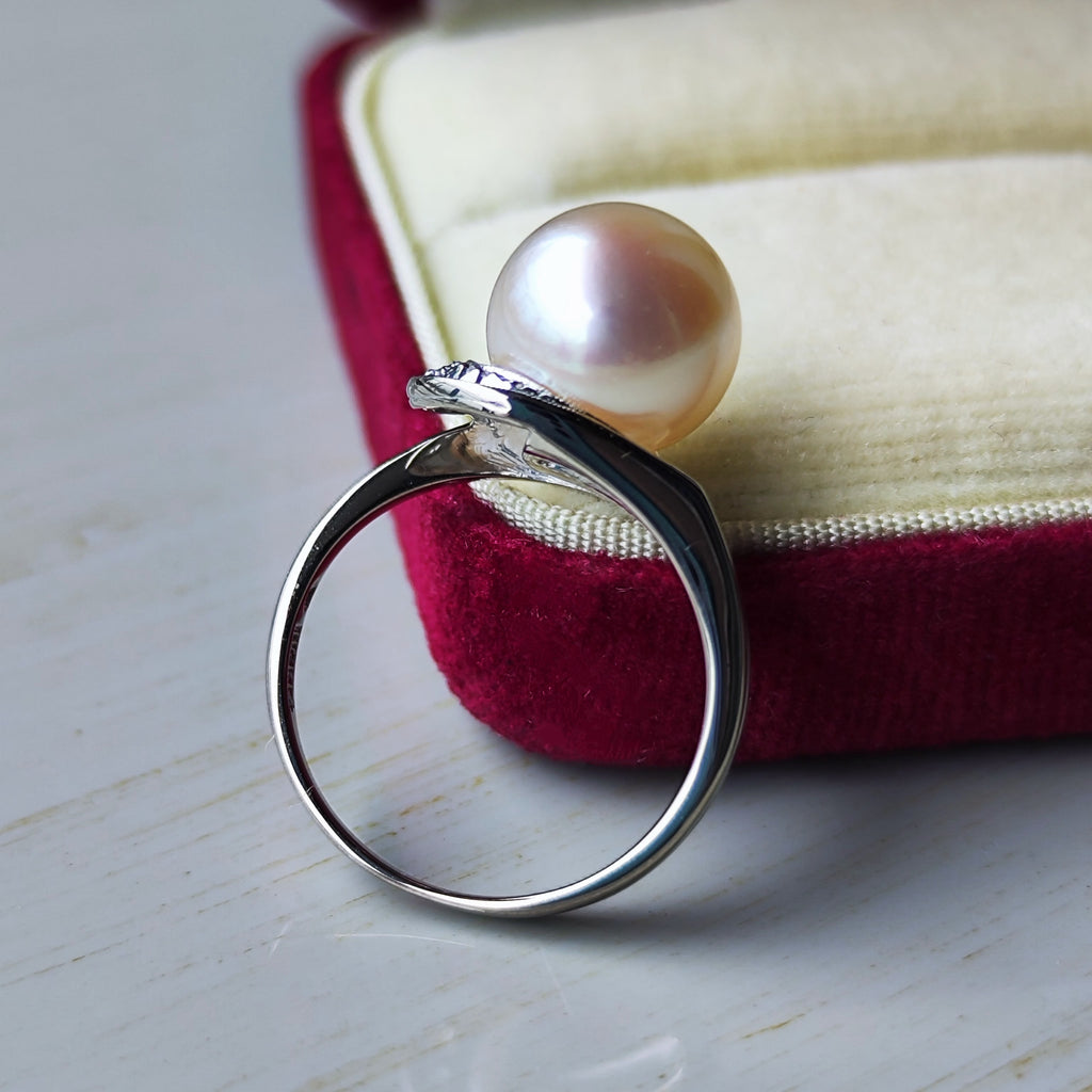 【オールドミキモト 】MIKIMOTO ミキモト あこや真珠 ダイヤモンド 14金リング 手彫り風の刻印