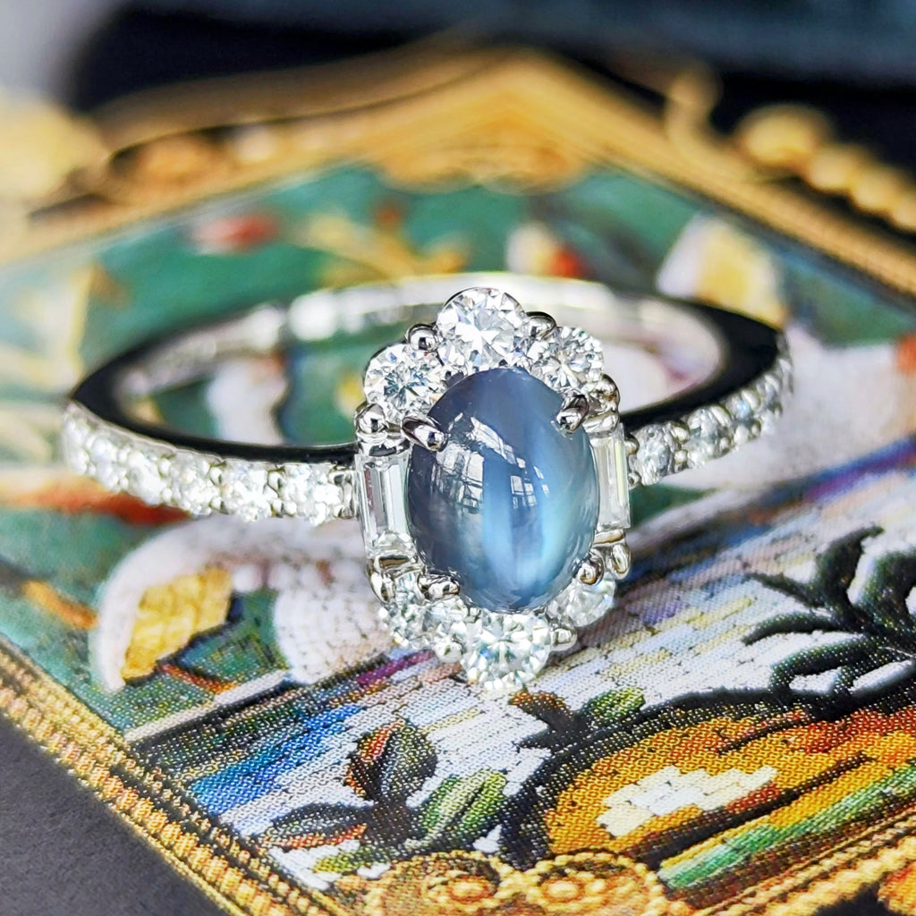 天然アレキサンドライトキャッツアイ 0.843ct 天然ダイヤモンド プラチナリング