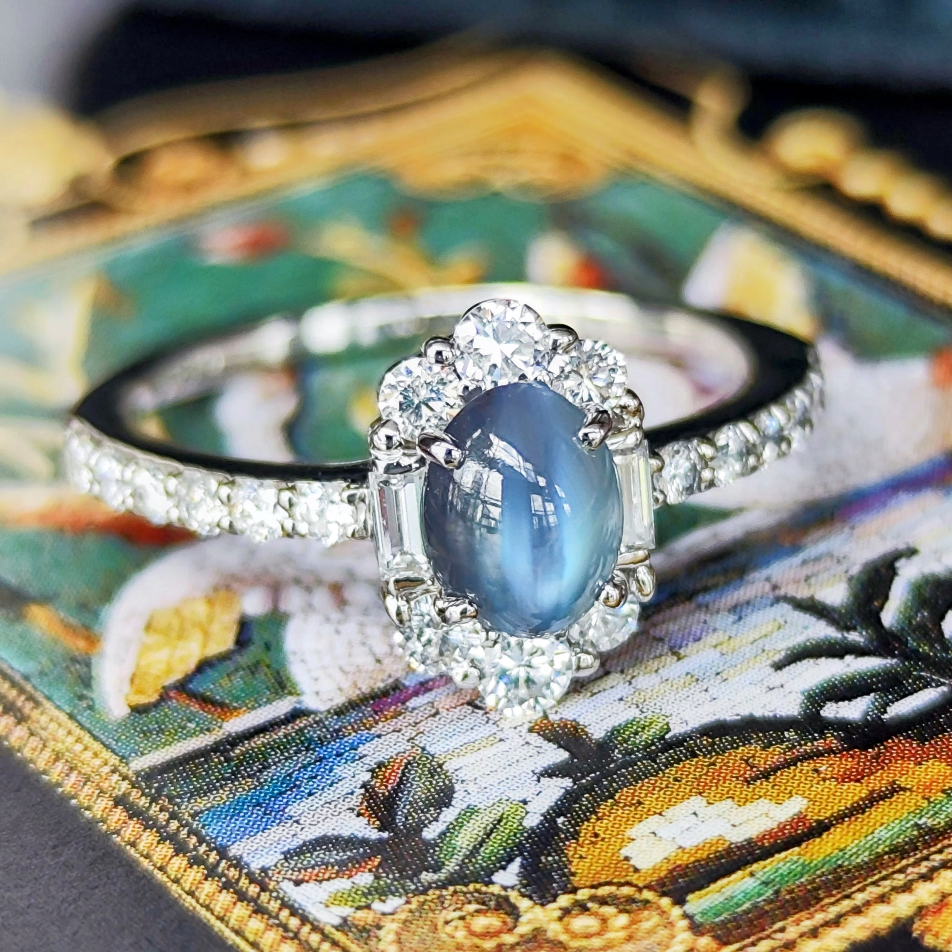 天然アレキサンドライトキャッツアイ 0.843ct 天然ダイヤモンド プラチナリング