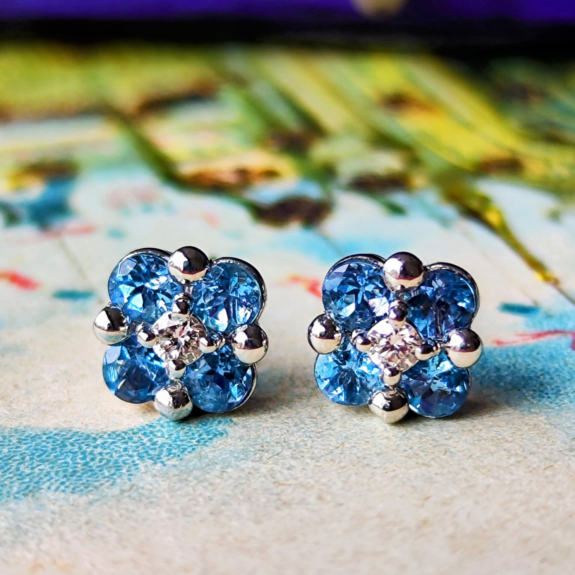 【サンタマリア】天然アクアマリン 天然ダイヤモンド プラチナピアス