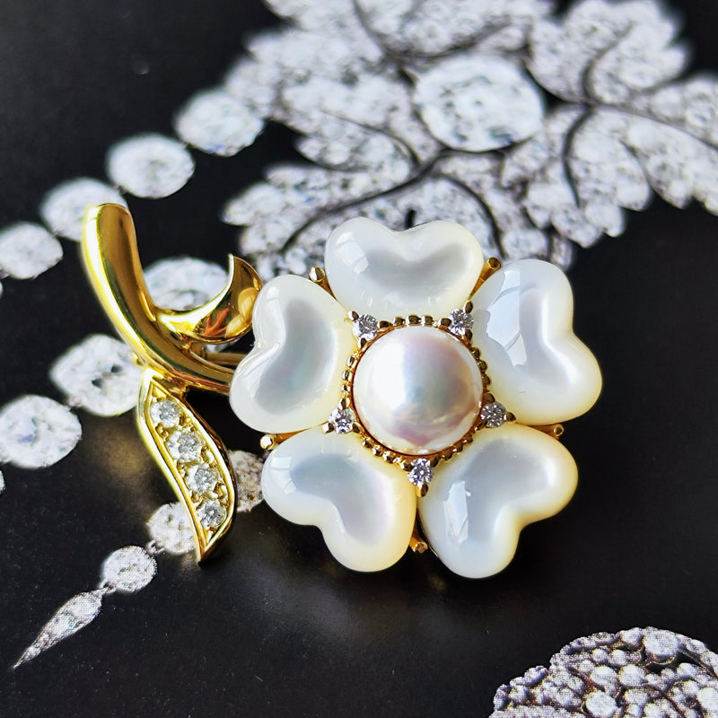 MIKIMOTO ミキモト シェル あこや真珠 ダイヤモンド ブローチ ペンダントトップ